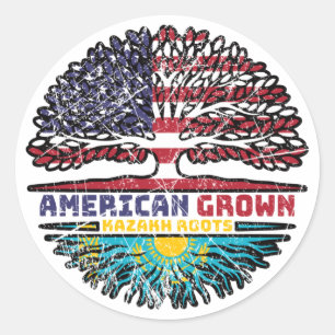 Pegatina Redonda Kazajistán Kazakistán, Estados Unidos: Árbol de ra