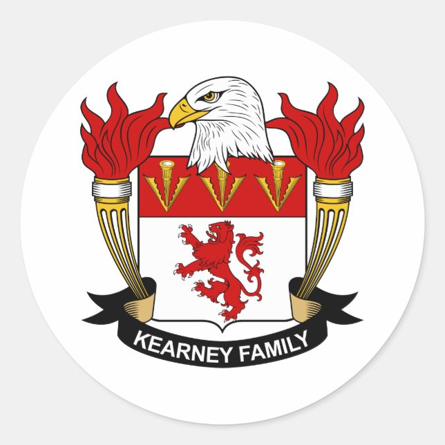 Pegatina Redonda Kearney Family Crest (Anverso)