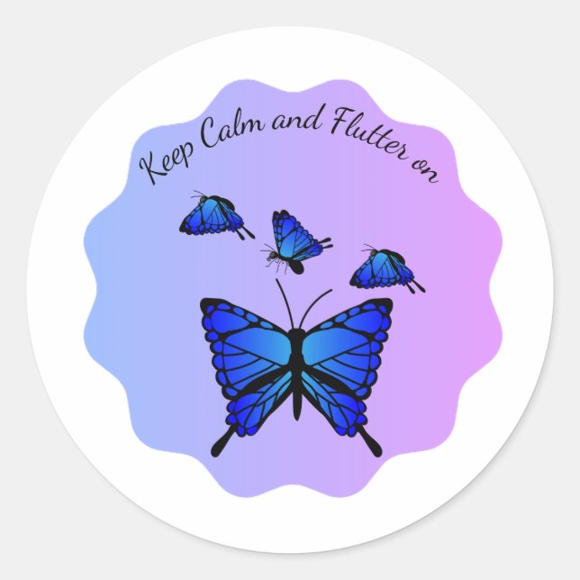 Pegatina Redonda Keep Calm and Flutter on (Anverso)