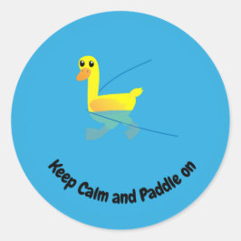 Pegatina Redonda Keep Calm and Paddle On Cute Motivational Ducks