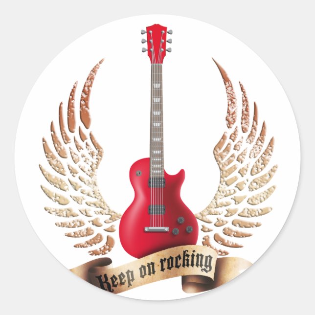 Pegatina Redonda keep on rocking electric guitar wings (Anverso)