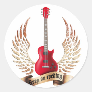 Pegatina Redonda keep on rocking electric guitar wings