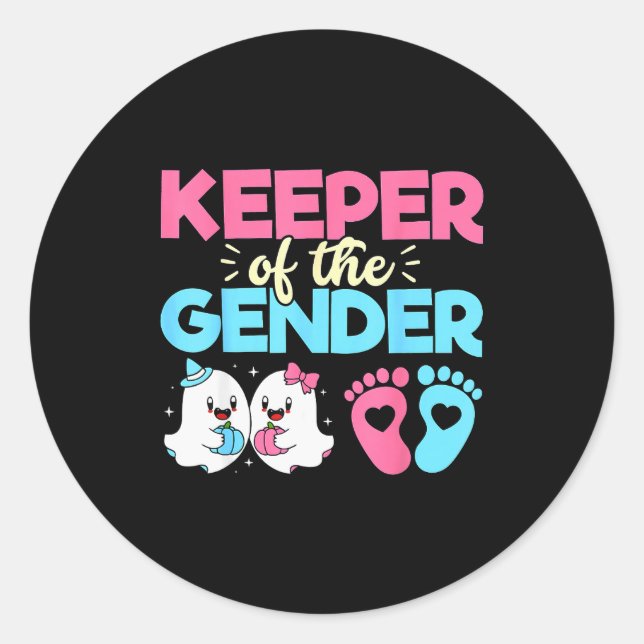 Pegatina Redonda Keeper Of The Gender Pumpkin Halloween Baby Gender (Anverso)