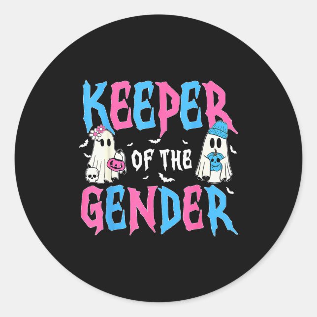 Pegatina Redonda Keeper Of The Gender Pumpkin Halloween Baby Gender (Anverso)