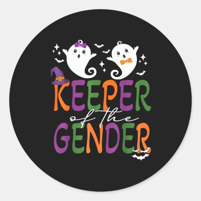Pegatina Redonda Keeper Of The Gender Reveal Halloween Pregnancy An (Anverso)