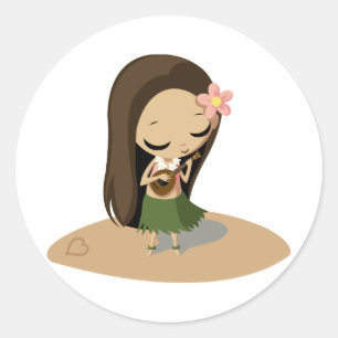 Pegatina Redonda Keilana la Chica Hula