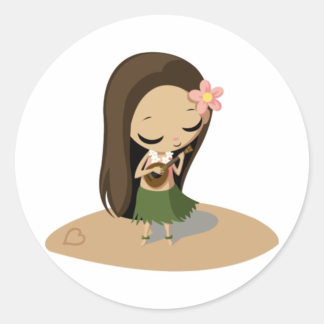 Pegatina Redonda Keilana la Chica Hula (Anverso)