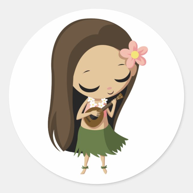 Pegatina Redonda Keilana la Chica Hula (Anverso)