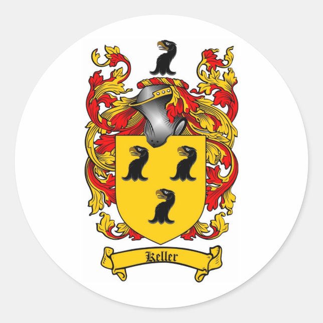 PEGATINA REDONDA KELLER FAMILIAR CREST - KELLER COAT OF ARMS (Anverso)