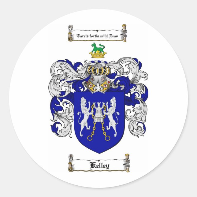 PEGATINA REDONDA KELLEY FAMILIAR CREST - KELLEY COAT OF ARMS (Anverso)