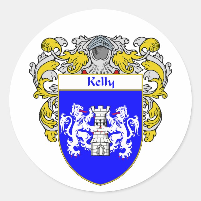Pegatina Redonda Kelly Coat of Arms (Mantled) (Anverso)