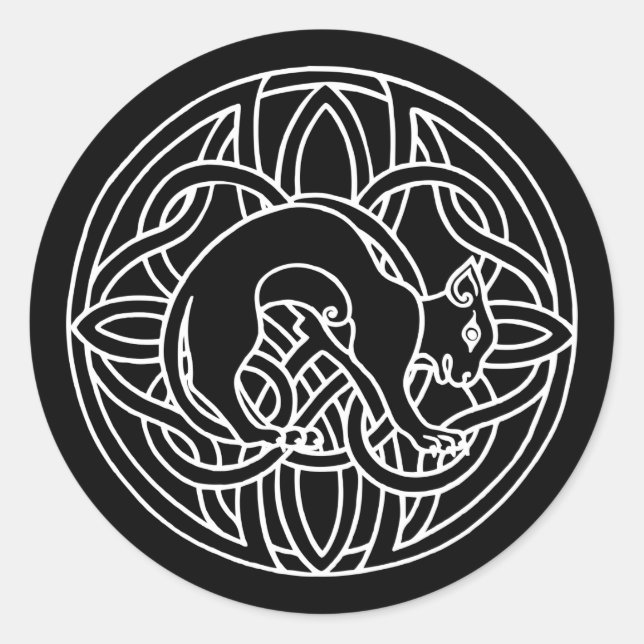 Pegatina Redonda Keltisches Tribal Magische Katze (Anverso)