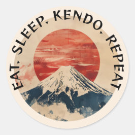Pegatina Redonda Kendo Eat Sleep Repetir el Monte Fuji