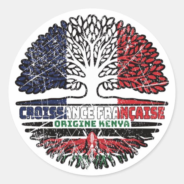 Pegatina Redonda Kenia: Árbol francés keniano con bandera (Anverso)