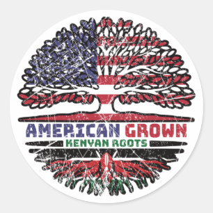 Pegatina Redonda Kenia Kenia EE. UU. EE. UU. Árbol de los Estados U