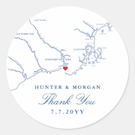 Pegatina Redonda Kennebunkport Maine Map Navy Wedding Favor