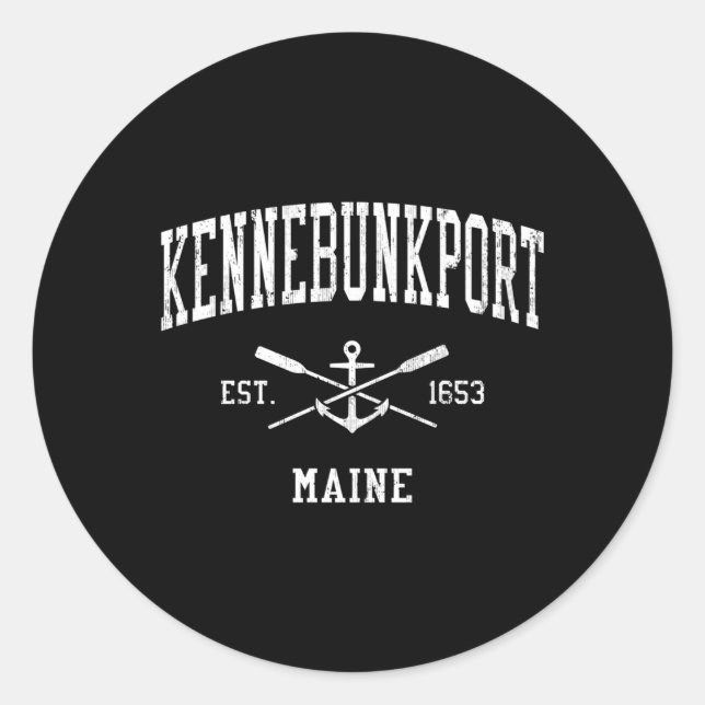 Pegatina Redonda Kennebunkport Me Crossed Oars Bot Anchor Sports (Anverso)