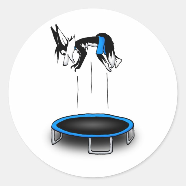 Pegatina Redonda Kenny en trampoline (Anverso)