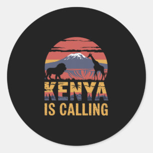 Pegatina Redonda Kenya Está Llamando Amante del Safari Vacaciones d