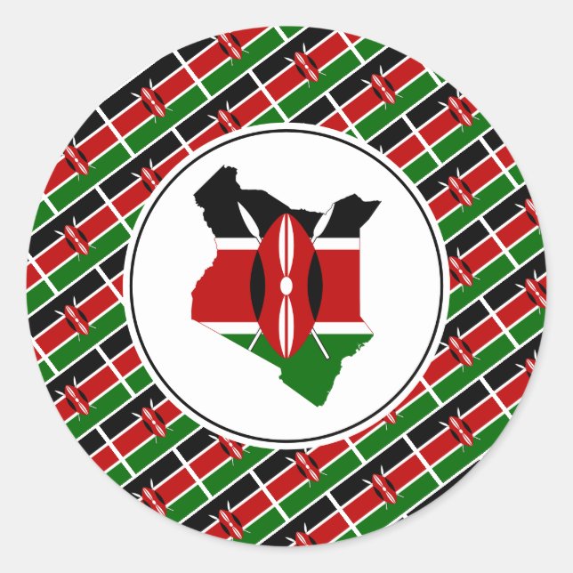 Pegatina Redonda KENYA FLAG Mapa keniano elegante patriótico (Anverso)