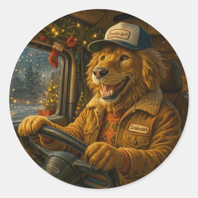 Pegatina Redonda Kerst Sticker – De Gouden Chauffeur van Warmte (Anverso)