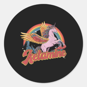 Pegatina Redonda Ketamina Humorística Caballo Emergencia Divertida 