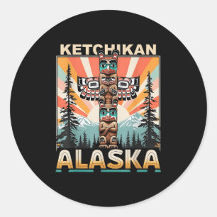 Pegatina Redonda Ketchikan Alaska Tótem indio nativo americano