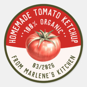 Pegatina Redonda Ketchup casero de tomate con dos colores