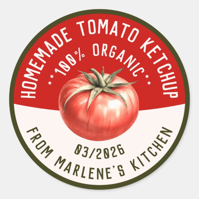 Pegatina Redonda ketchup de tomate casero con dos colores (Anverso)