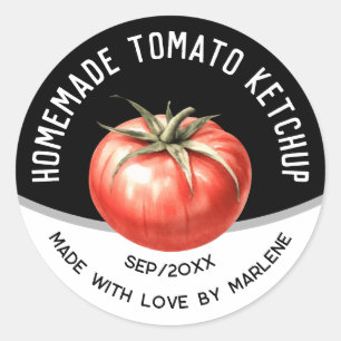 Pegatina Redonda Ketchup de tomate casero editable con tomate rojo