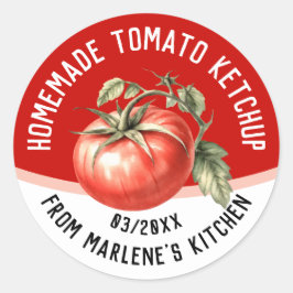 Pegatina Redonda ketchup de tomate casero editable con tomate rojo