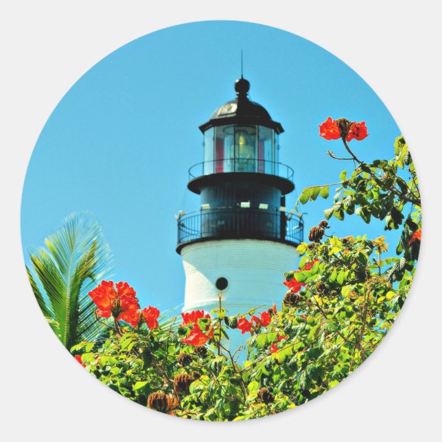 Pegatina Redonda Key West, Florida Lighthouse (Anverso)