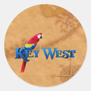 Pegatina Redonda Key West y mapa