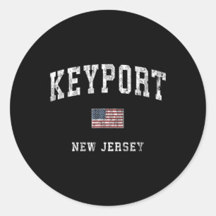 Pegatina Redonda Keyrt Nueva Jersey Nj Bandera Americana Vintage Sr