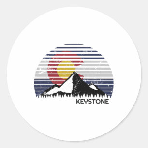 Pegatina Redonda Keystone, Colorado X Co Flag Mtn Top 