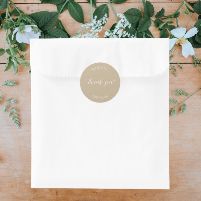 Pegatina Redonda Khaki Stylized Boda Gracias (In Situ Wedding)