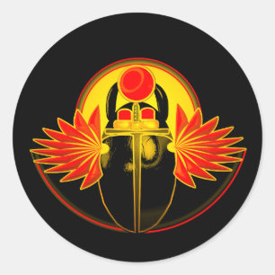 Pegatina Redonda Kherpi Dios del Sol Naciente, escarabajo escarabaj
