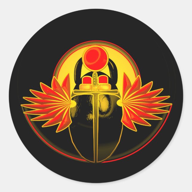 Pegatina Redonda Kherpi Dios del Sol Naciente, escarabajo escarabaj (Anverso)