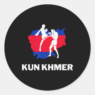 Pegatina Redonda Khun Khmer Camboya: Artes marciales inician pelea