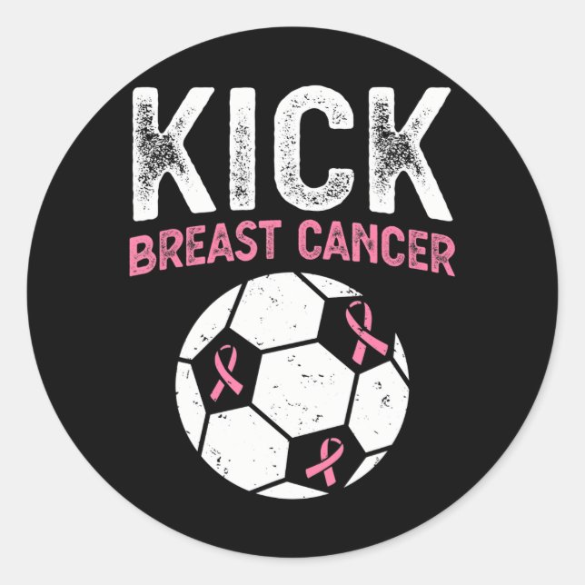 Pegatina Redonda Kick Breast Cancer Awareness Soccer Pink Ribbon (Anverso)