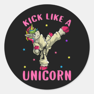 Pegatina Redonda Kick Like A Unicorn Motivational Femenino Karate M