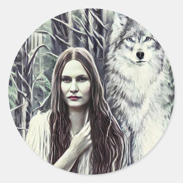 Pegatina Redonda Kickapoo Indian Brujah White Wolf original art    (Anverso)
