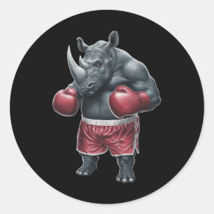 Pegatina Redonda Kickboxing Boxeo Boxeador Rinoceronte Entrenamient