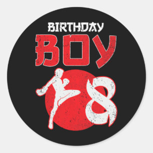 Pegatina Redonda Kickboxing Cumpleaños 8 Años Artes Marciales Mma B