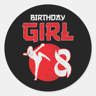 Pegatina Redonda Kickboxing Cumpleaños 8 Años Artes Marciales Mma G