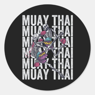 Pegatina Redonda Kickboxing de Muay Thai, Esqueletos de Muay Thai, 