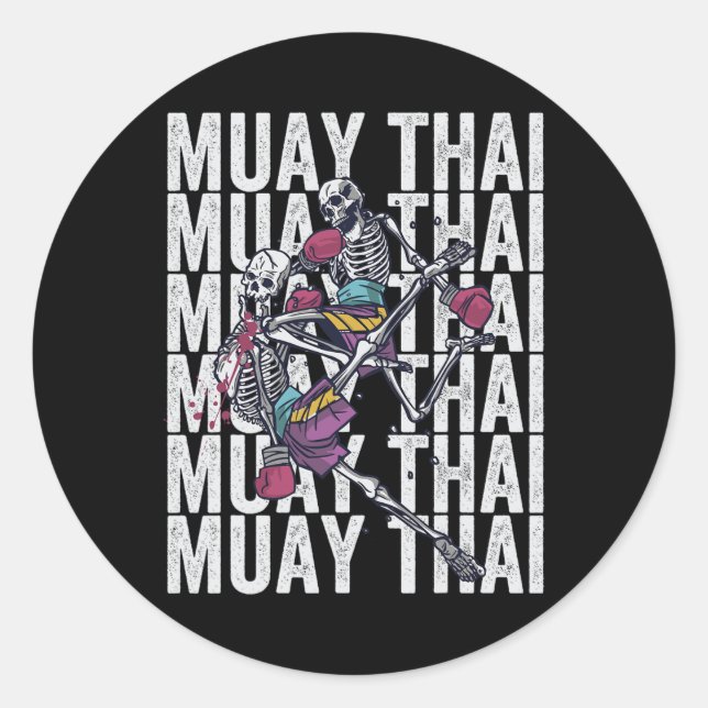 Pegatina Redonda Kickboxing de Muay Thai, Esqueletos de Muay Thai,  (Anverso)