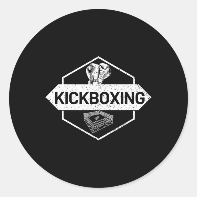 Pegatina Redonda Kickboxing En El Ring (Anverso)