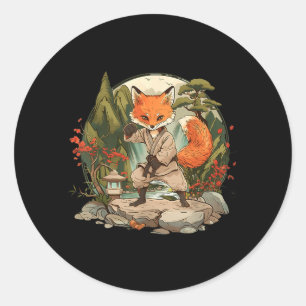 Pegatina Redonda Kickboxing Fox Artes Marciales Karate Jiu-Jitsu Mm