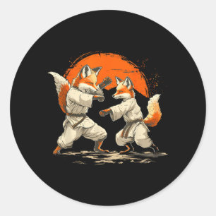 Pegatina Redonda Kickboxing Fox Taekwondo Karate Mma Divertido Arte